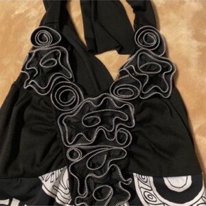 Vibe Black and White Halter Dress with Zipper Ruffle Sz S
